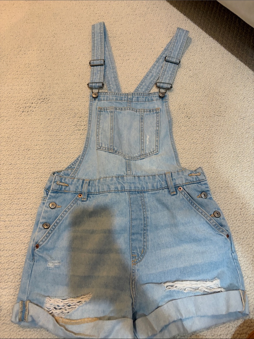 Divided Light Wash Denim Short Overalls